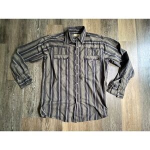 Bit &‎ Bridle Western Shirt Mens XLT Grey Blue Striped Pearl Snap Long Sleeve